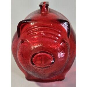 Vintage Anchor Hocking "RARE" Red Amberina Glass Piggy Bank
